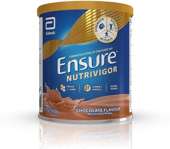 Picture of Ensure NutriVigor – Nutrition Powder for Adults, 27 Vitamins and Minerals, Protein, HMB, Calcium and Vitamin D, Food Supplement, 400g Chocolate Flavour